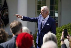 EVAN VUCCI / AP
                                President Joe Biden talks to people after speaking during an event on health care costs, in the Rose Garden of the White House, Tuesday, Sept. 27, in Washington.