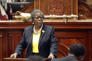 JEFFREY COLLINS / AP
                                State Rep. Gilda Cobb-Hunter, D-Orangeburg, speaks during a debate over abortion in a special session on Tuesday in Columbia, S.C.