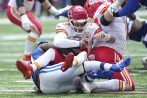 ASSOCIATED PRESS
                                Kansas City Chiefs quarterback Patrick Mahomes is sacked by Indianapolis Colts defensive end Yannick Ngakoue on Sunday.