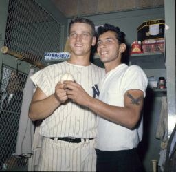 ASSOCIATED PRESS FILE
                                New York Yankees slugger Roger Maris poses with fan Sal Durante in the locker room at Yankee Stadium on Oct. 1, 1961, after hitting his 61st home run of the season. Durante caught Maris’ fourth-inning home run into the right field seats as Maris broke Babe Ruth’s single-season home run record.