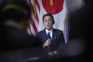 ASSOCIATED PRESS / SEPT. 22
                                FILE - Prime Minister of Japan Fumio Kishida speaks at the NYSE, Sept. 22, in New York.