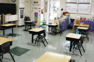 ASSOCIATED PRESS / 2020
                                Hawaii’s total enrolled student count dropped to 208,139 for the 2021-2022 school year, down from 211,356 the previous year. Above, desks were spaced out in a classroom at Aikahi Elementary School during the coronavirus pandemic in 2020.