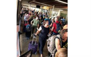 CHRISTIE WILSON / CWILSON@STARADVERTISER.COM
                                Lines of departing passengers seemed to be moving more quickly through Transportation Security Administration checkpoints Thursday at Kahului Airport following security enhancements.