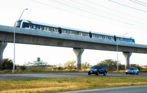 STAR-ADVERTISER FILE
                                A train test in Kapolei in May 2021. The city’s rail project today received long-awaited federal approval to shorten its route by two stations and end the project in Kakaako, which makes the Honolulu Authority for Rapid Transportation eligible for the remaining $744 million in federal funding.