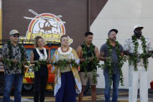 NBC PHOTO
                                The cast and crew members were in attendance Monday as a blessing ceremony kicked off the fifth season of “Magnum P.I.,” now on NBC. From left, Tim Kang, Perdita Weeks, Amy Hill, Jay Hernandez, Zachary Knighton and Stephen Hill.