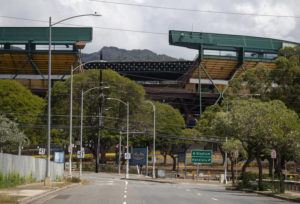 CINDY ELLEN RUSSELL / CRUSSELL@STARADVERTISER.COM
                                The 50,000-seat Aloha Stadium is officially condemned and closed, although the state’s webpage lists several events would be held there.