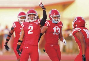 JAMM AQUINO / JAQUINO@STARADVERTISER.COM
                                Kaimana Carvalho (#2), is one of many talented Kahuku players who will be on a national stage on Saturday.