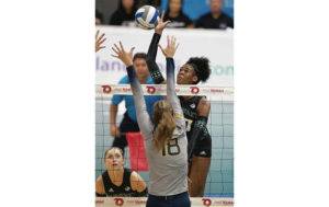 GEORGE F. LEE / GLEE@STARADVERTISER.COM 
                                UH’s Caylen Alexander looked for a kill against West Virginia last Friday.