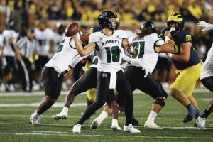 ASSOCIATED PRESS
                                Hawaii quarterback Joey Yellen throws against Michigan during the first half of an NCAA college football game in Ann Arbor, Mich.