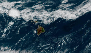 COURTESY NOAA VIA NATIONAL WEATHER SERVICE
                                This satellite image shows the weather forecast today for the Hawaiian Islands.