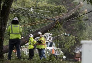 THE NEWS & OBSERVER / AP
                                Crews work to clear a tree that fell on power lines on Cole Mill Road following Tropical Storm Ian on Saturday, Oct. 1, in Durham, N.C.