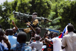 ASSOCIATED PRESS
                                Soldiers loyal to Capt. Ibrahim Traore is cheered in the streets of Ouagadougou, Burkina Faso. Burkina Faso’s new junta leadership is calling for calm after the French Embassy and other buildings were attacked.