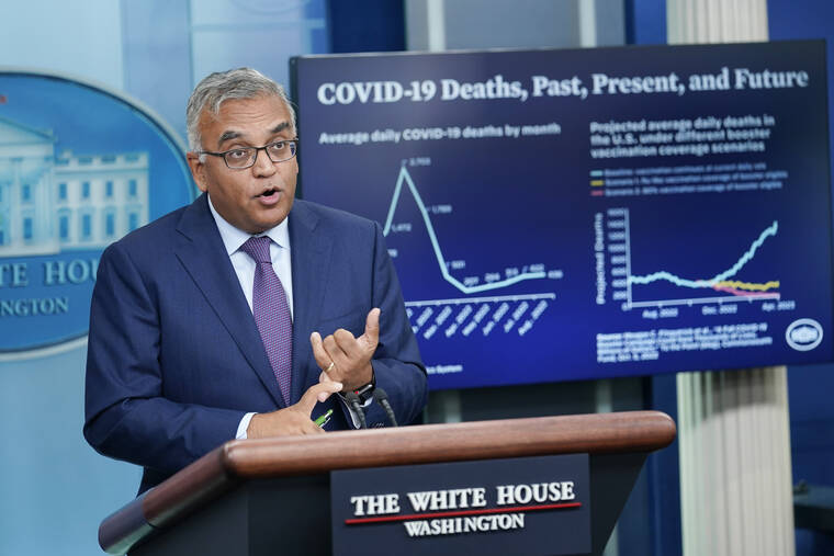 ASSOCIATED PRESS White House COVID-19 Response Coordinator Ashish Jha speaks during the daily briefing at the White House in Washington, today.