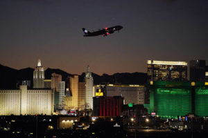 ASSOCIATED PRESS
                                A plane takes off from McCarran International Airport near casinos along the Las Vegas Strip, in September 2021, in Las Vegas. One person was killed and at least five others injured in a stabbing attack along the Las Vegas Strip today, and police said a suspect was in custody.