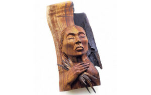 COURTESY HAWAI‘I CRAFTSMEN
                                V. Lee Cabanilla’s sculpture “Laka and the Fire” is carved out of salvaged koa.