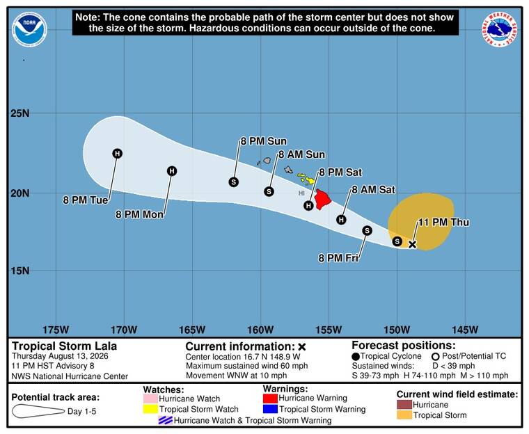 Coverage image for: Hawaii island under hurricane warning as Lala maintains strength